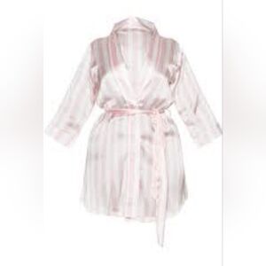 Pretty Little Thing, Satin Pink and White Stripped Short Robe, Women’s Size: L